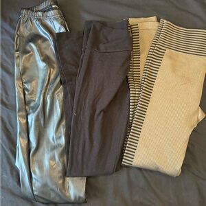 Forever 21 Leggings Bundle Size Small | Faux Leather + Ribbed + Basic Black